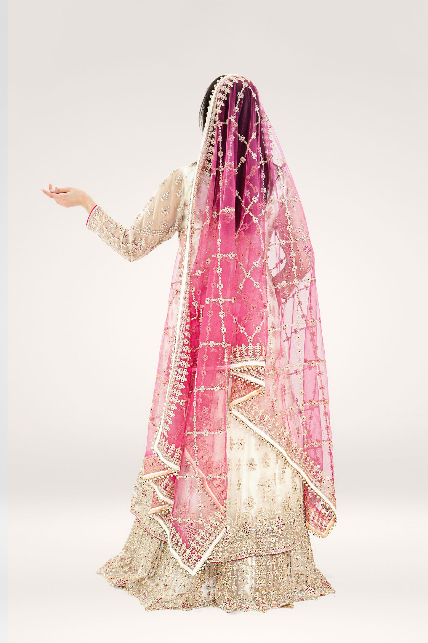 Elegant White & Pink Soft Net Asian Long Suit