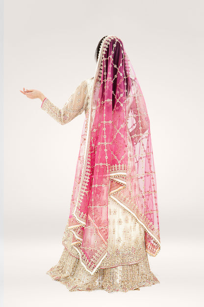 Elegant White & Pink Soft Net Asian Long Suit