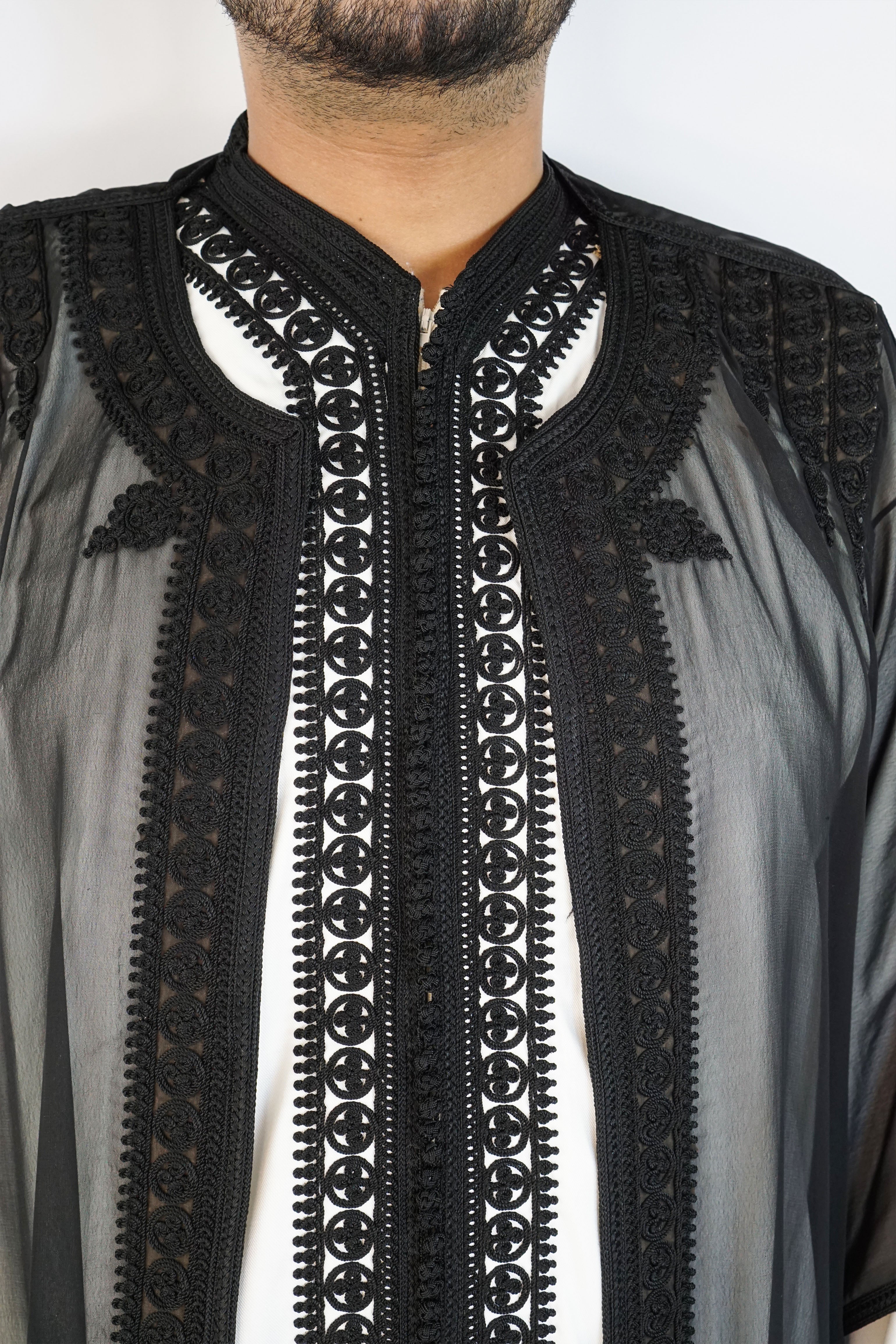 Men’s Black & White Jabador – Elegant Traditional Moroccan Style Outfit