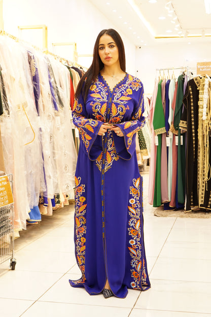 Moroccan Elegance: Single Kaftan with Side Embroidery and Stone Accents – Crape Silk Majesty