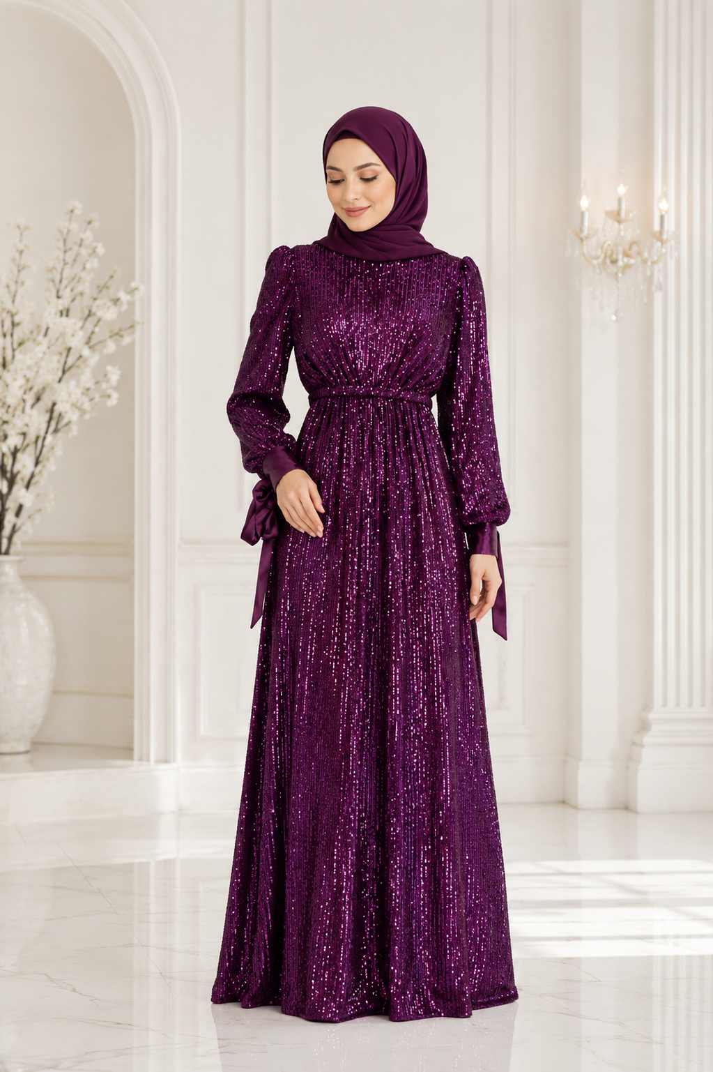 Royal Plum Sequin Modest Maxi Dress