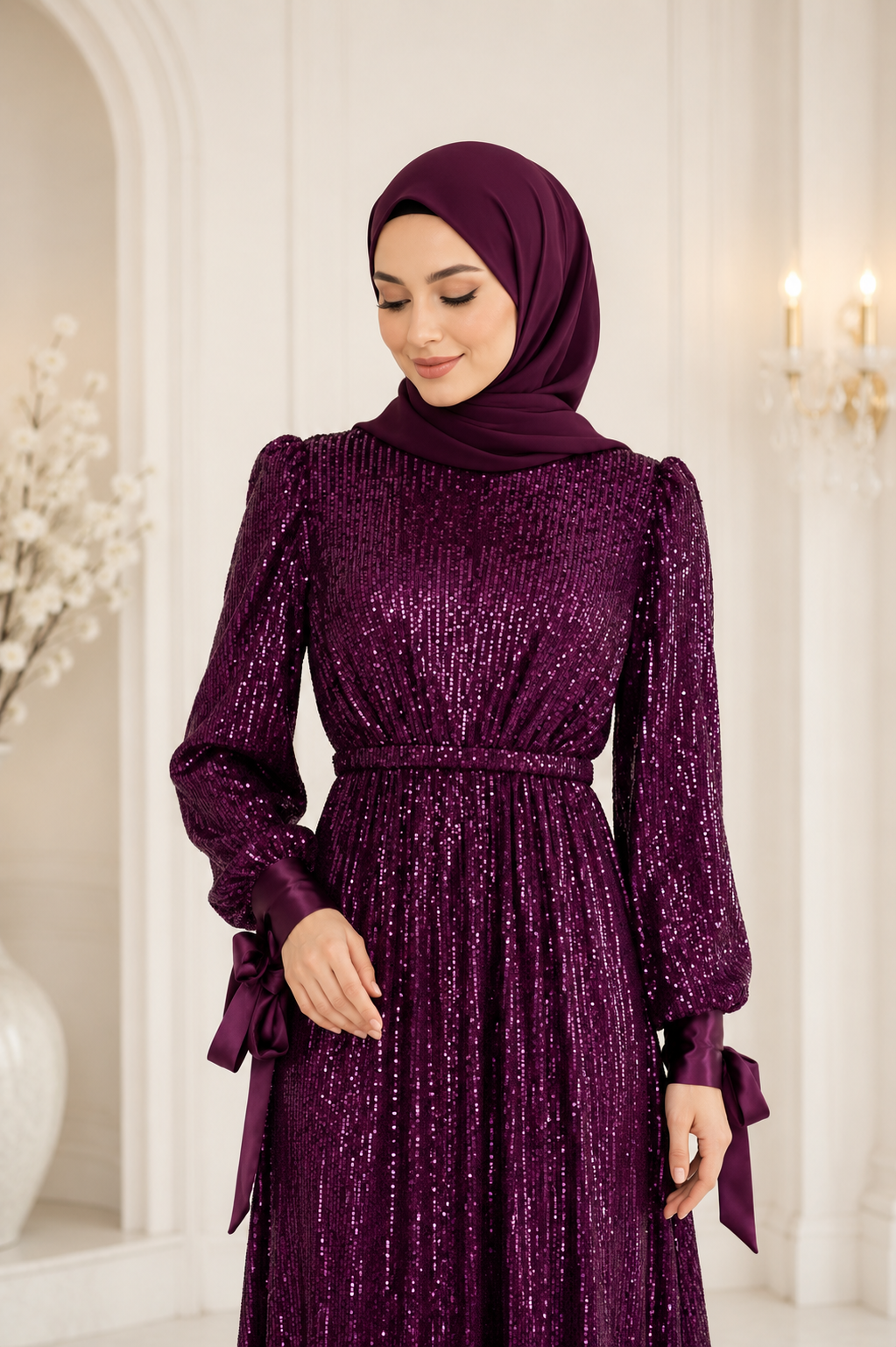 Royal Plum Sequin Modest Maxi Dress