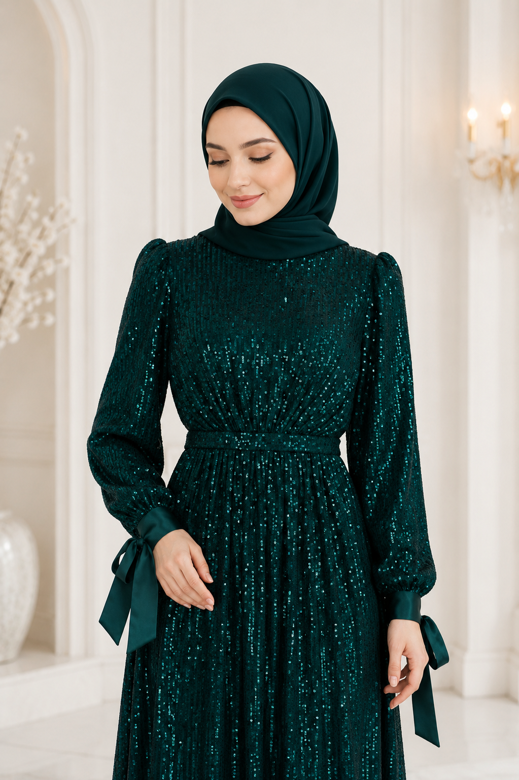 Emerald Luxe Sequin Modest Maxi Dress