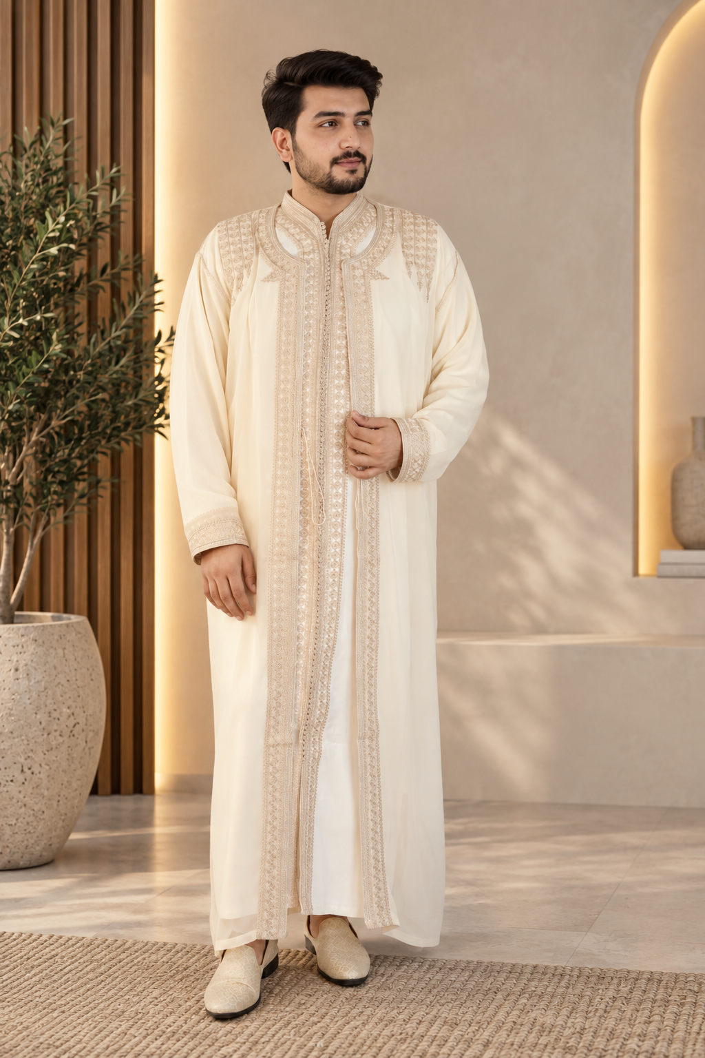Men’s Beige Jabador – Elegant Traditional Moroccan Style Outfit