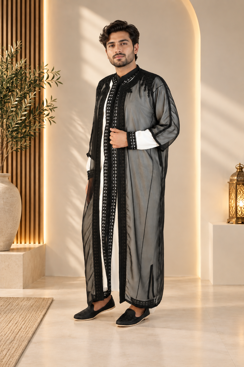 Men’s Black & White Jabador – Elegant Traditional Moroccan Style Outfit