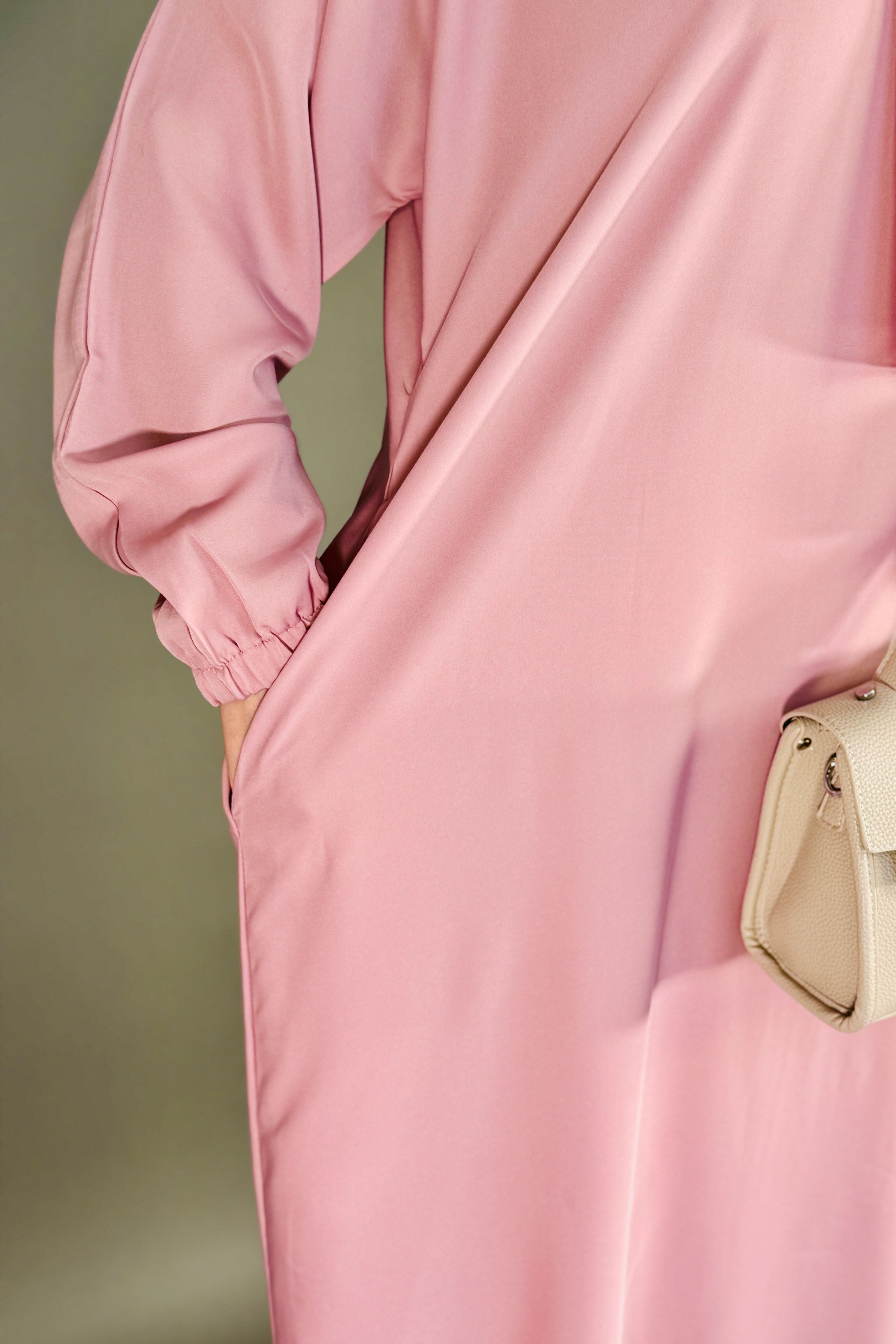 One Button Plain Abaya – Pink | Nida Fabric with Matching Scarf