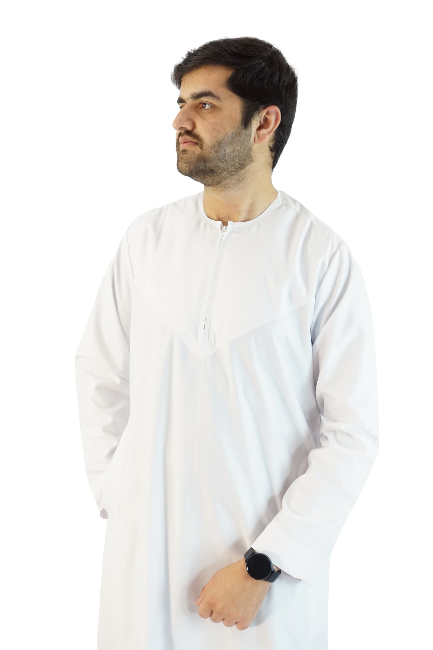 Elegant White Emirati Thobe – Matte Finish