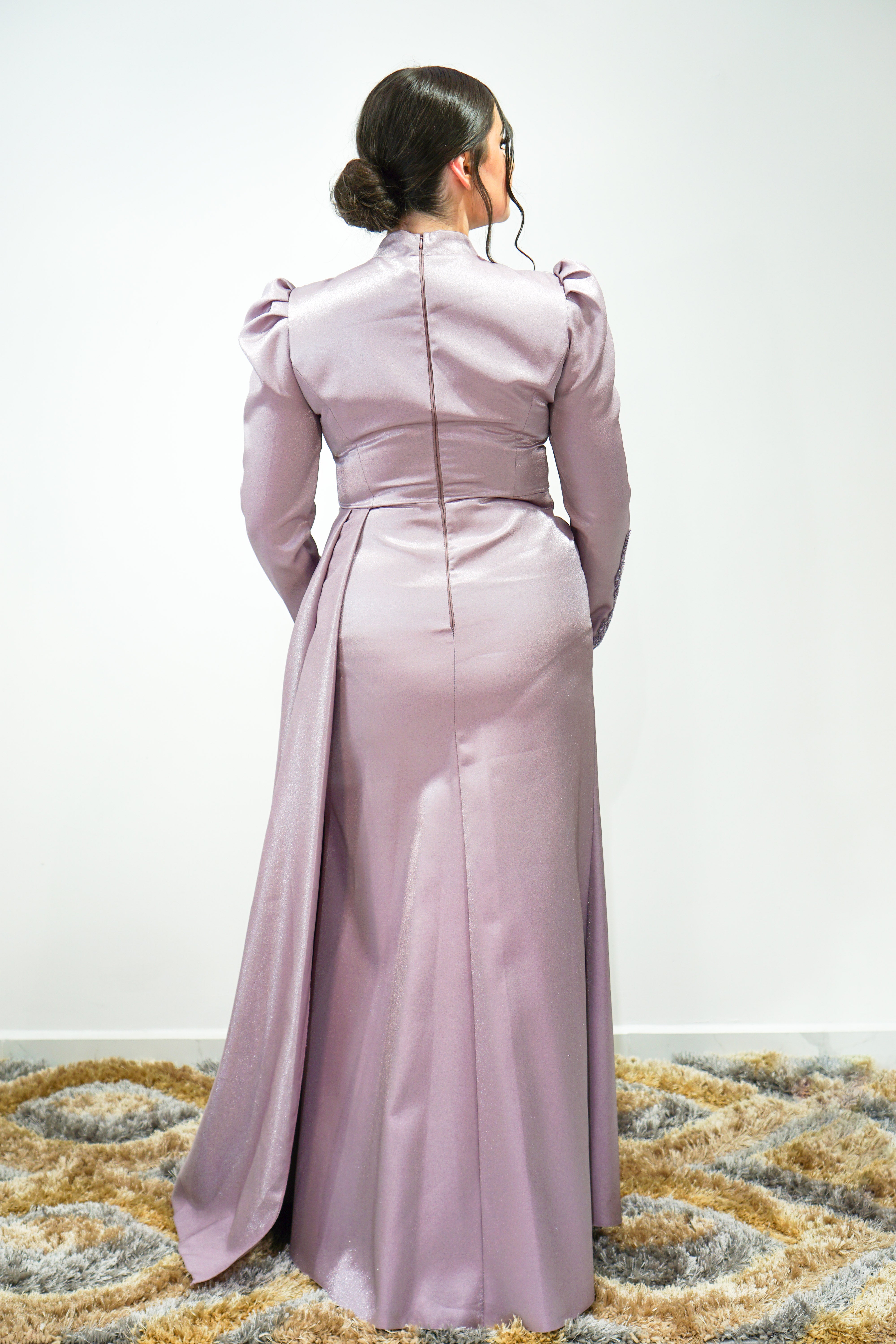 Lilac Organza Muslim Evening Dress, Long Dress with top to bottom work | Aroosah Lilac Organza Muslim Evening Dress, Long Dress with top to bottom work | Aroosah