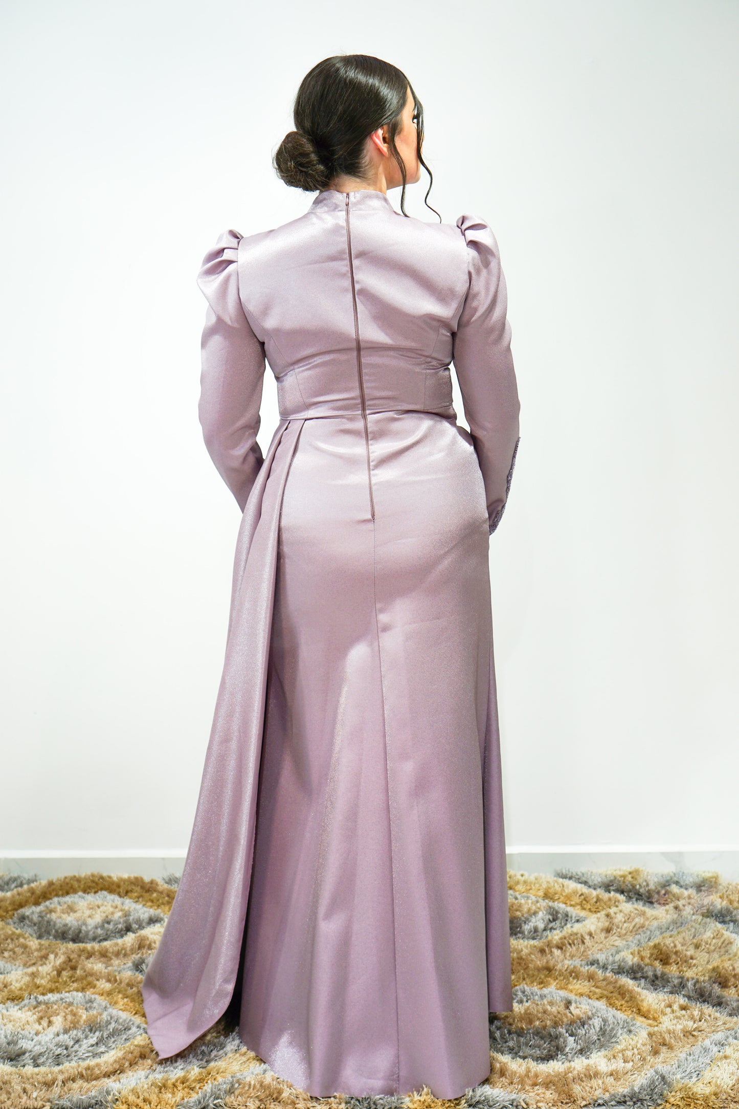 Lilac Organza Muslim Evening Dress, Long Dress with top to bottom work