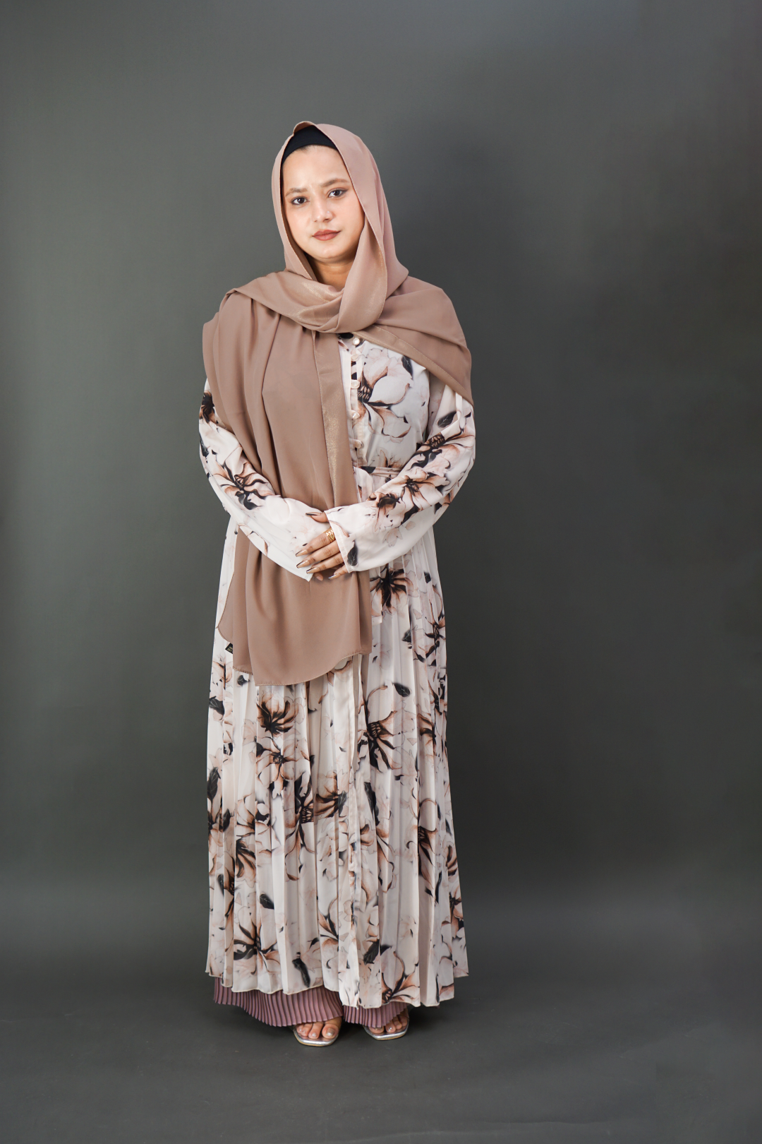Premium Floral Half Button Abaya