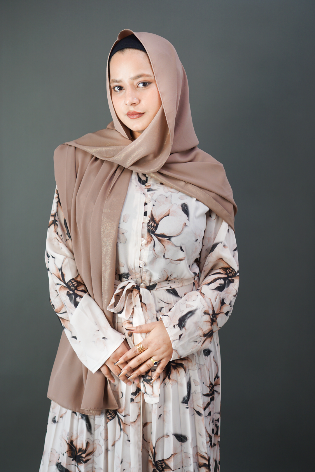 Premium Floral Half Button Abaya