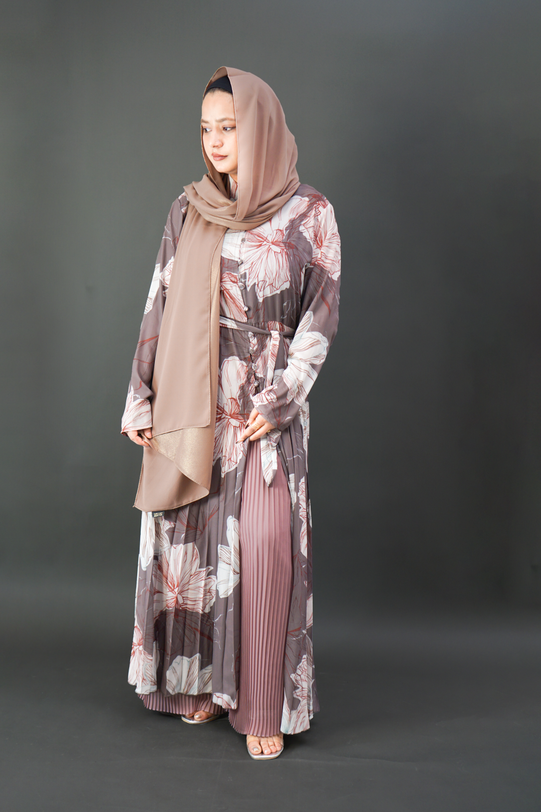 Elegant Floral Half Button Dress