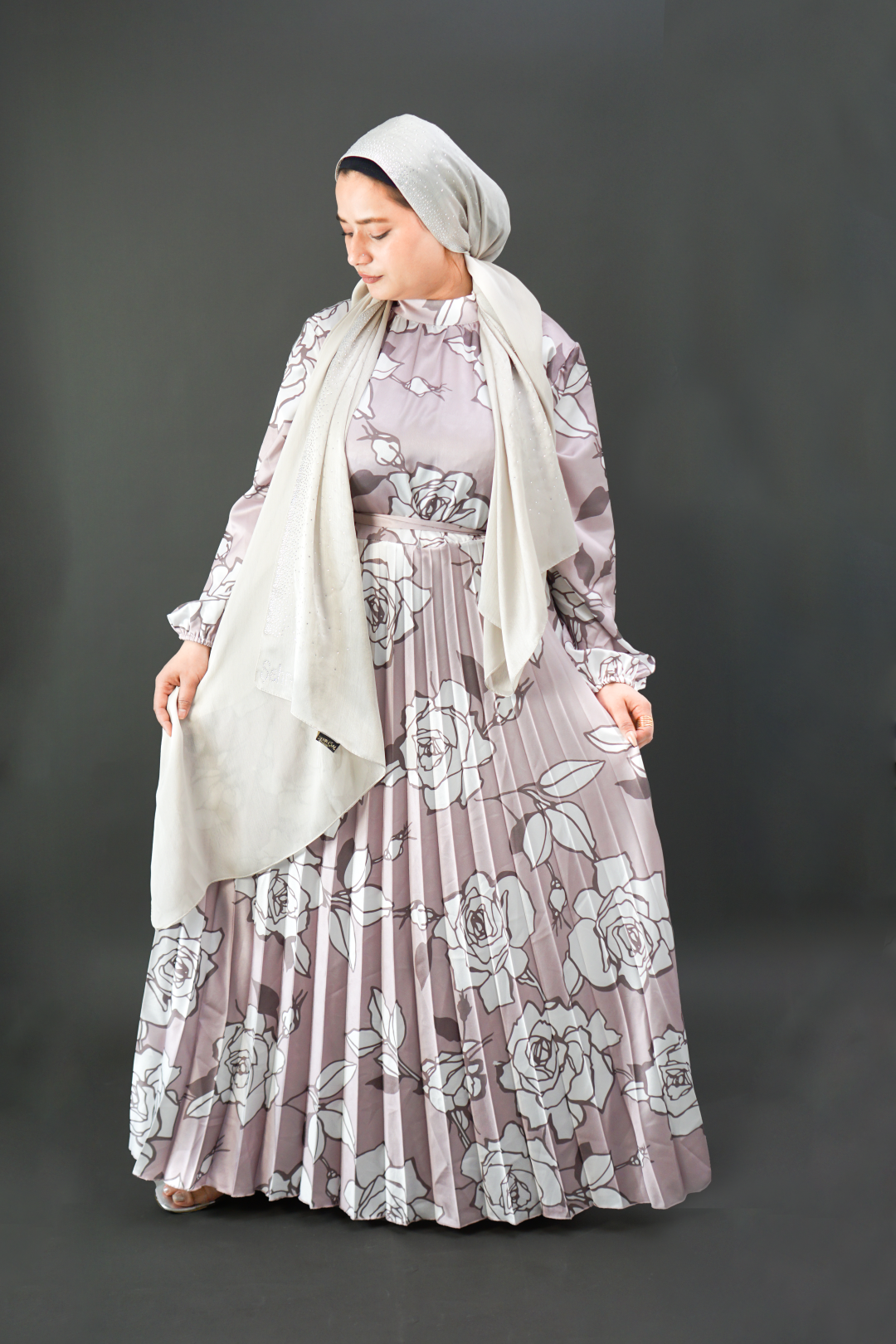 Luxury Satin Floral Pleated Abaya