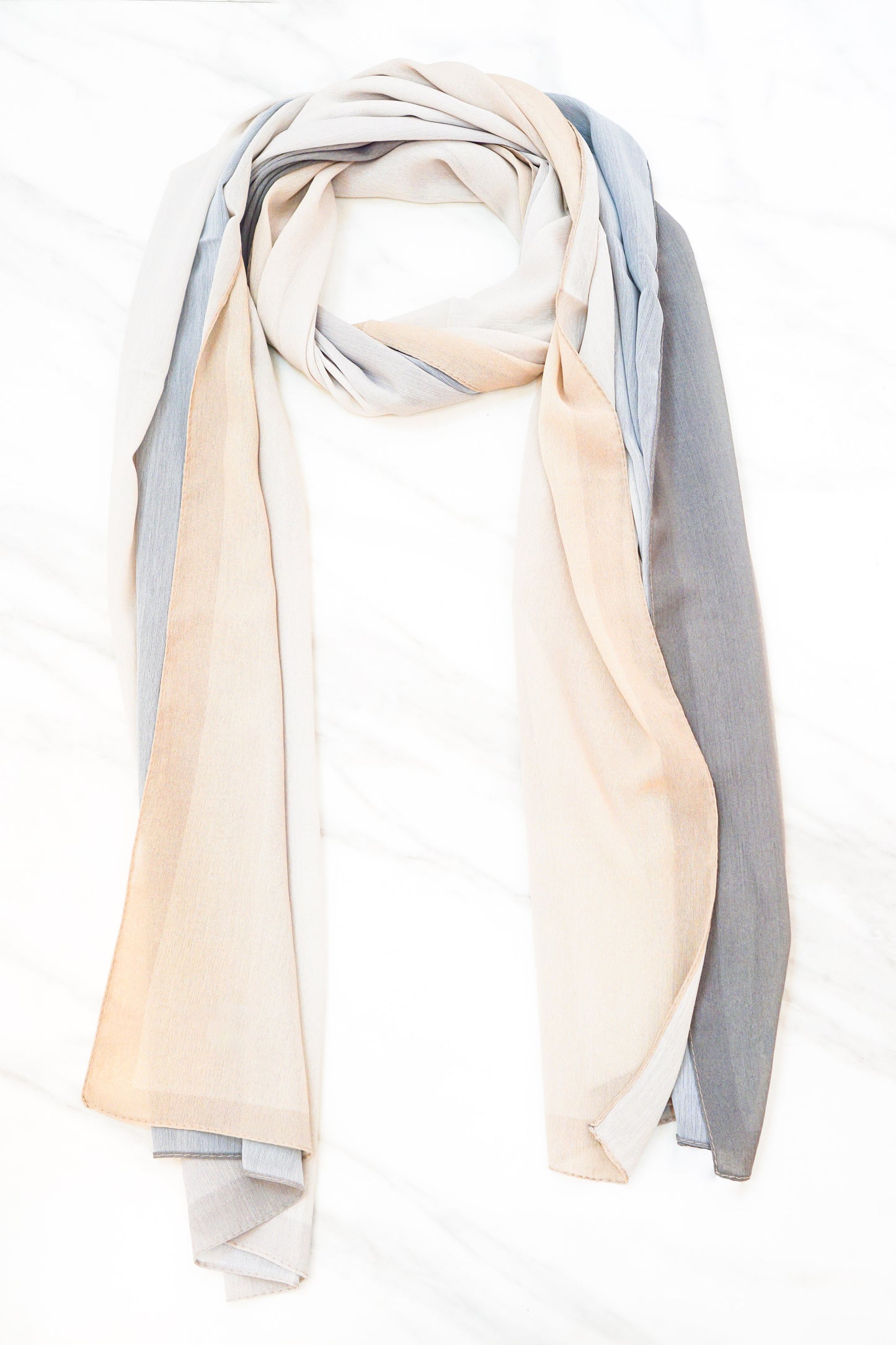 Chic Double-Shaded Ribbed Chiffon Scarf Mixed Colour