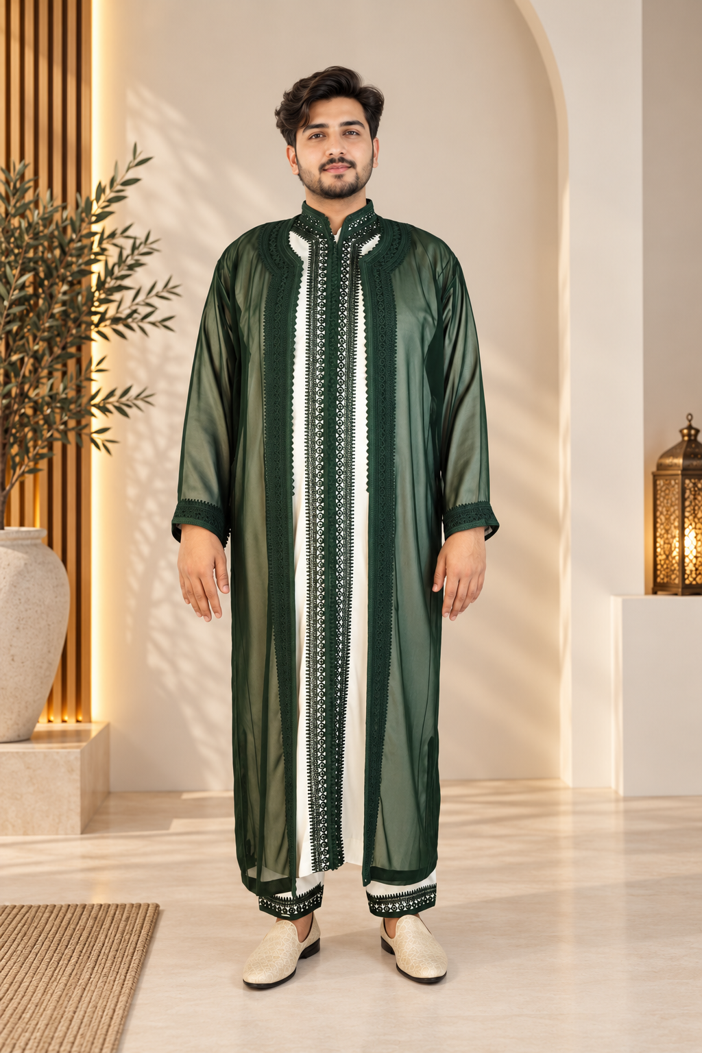 Men’s Green Jabador – Elegant Traditional Moroccan Style Outfit