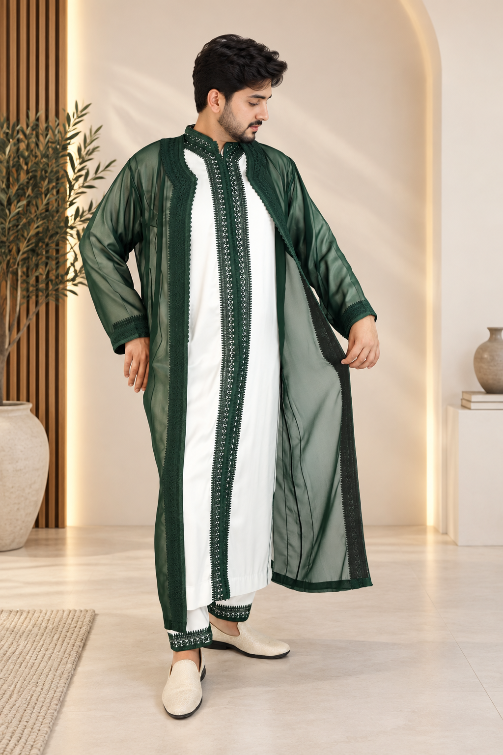 Men’s Green Jabador – Elegant Traditional Moroccan Style Outfit