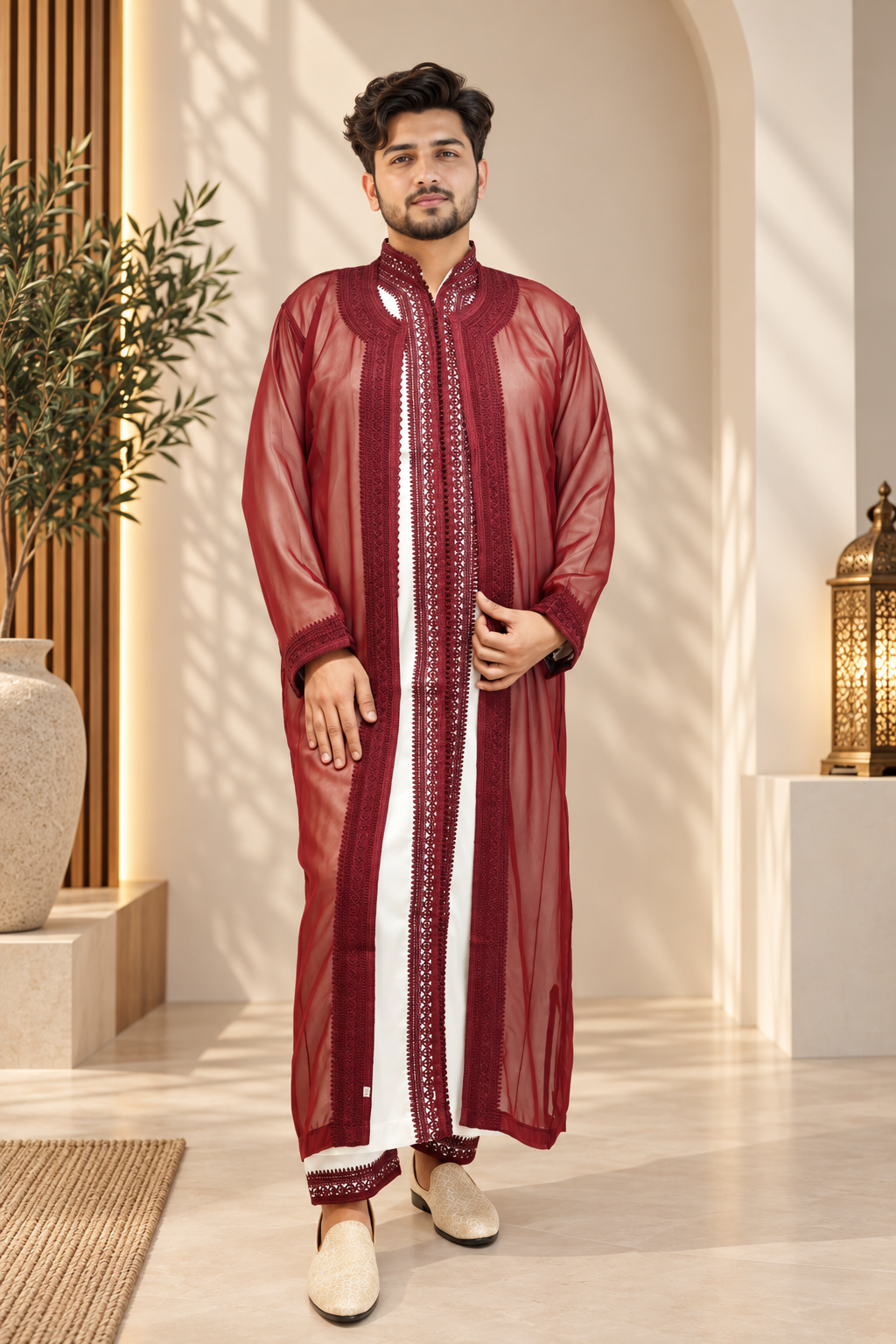 Men’s Maroon Jabador – Elegant Traditional Moroccan Style Outfit