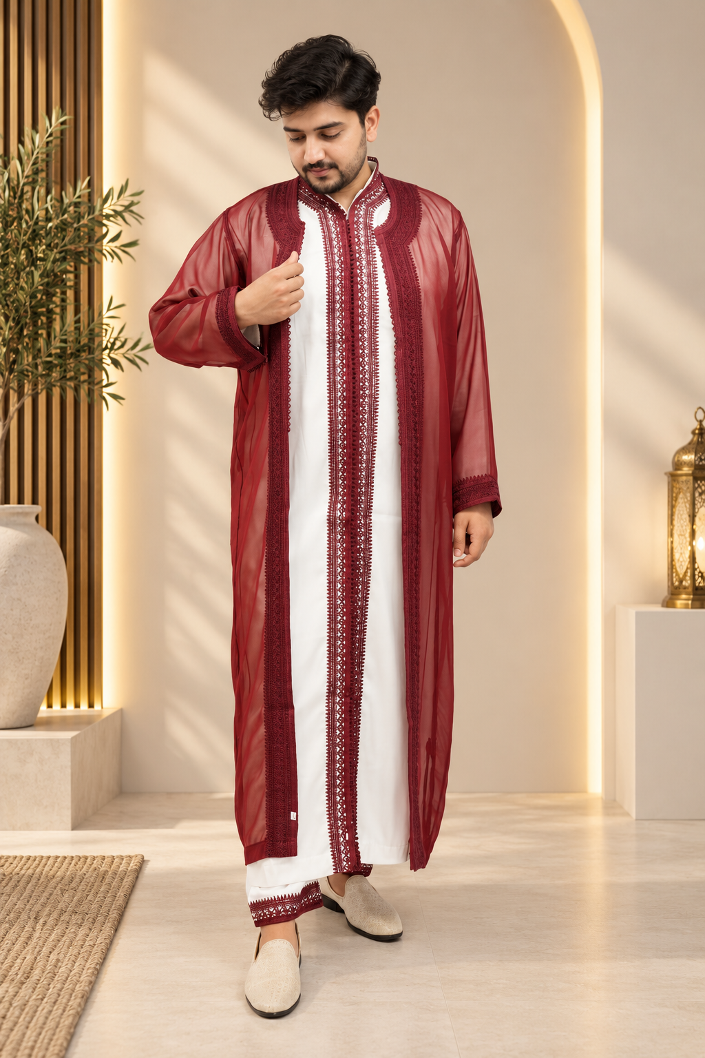 Men’s Maroon Jabador – Elegant Traditional Moroccan Style Outfit