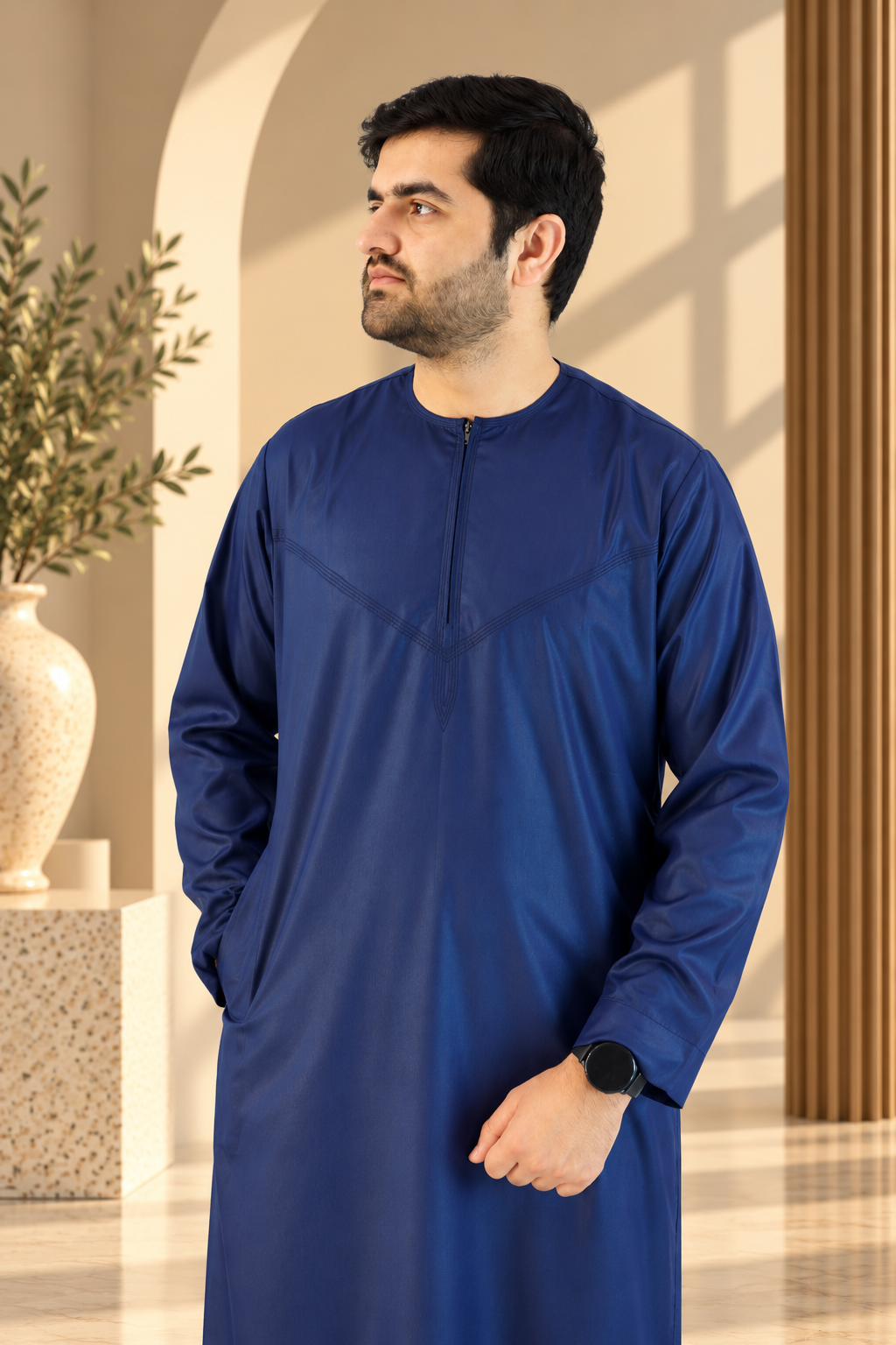 Elegant Blue Emirati Thobe – Matte Finish