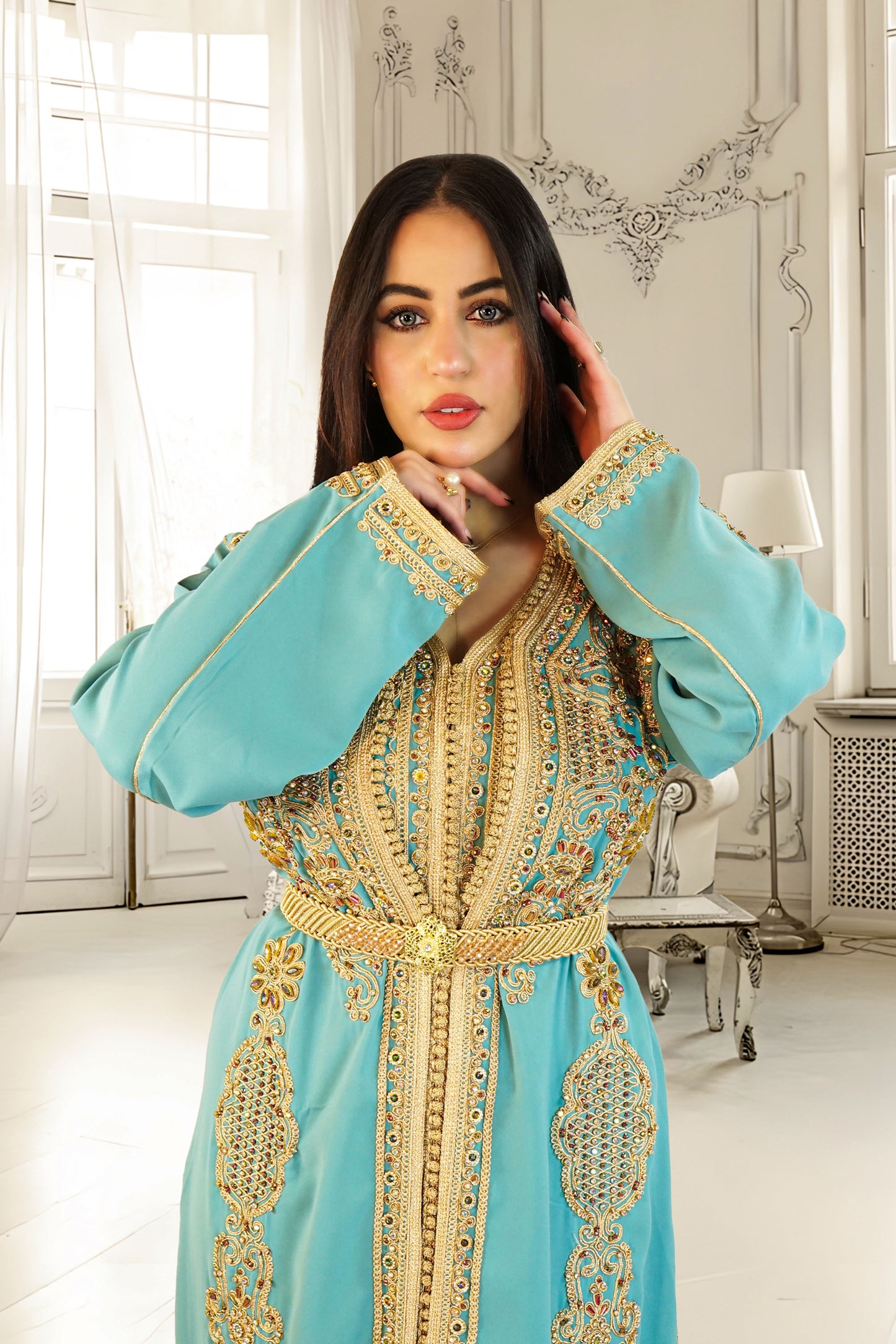 Turquoise Two-Piece Moroccan Kaftan