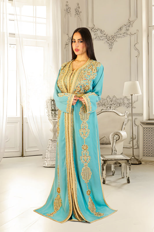 Turquoise Two-Piece Moroccan Kaftan