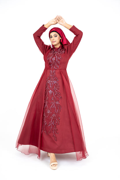 Red Long Sleeve Muslim Evening Dress