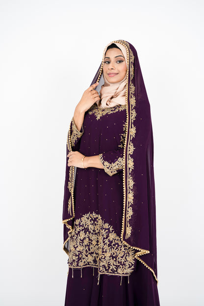 Wine Georgette Straight Cut Sharara Suit