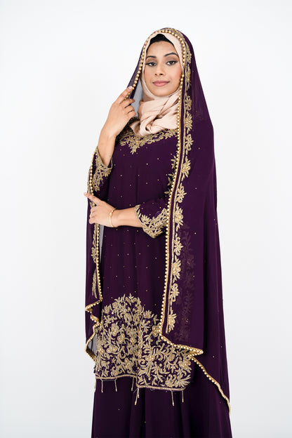 Wine Georgette Straight Cut Sharara Suit