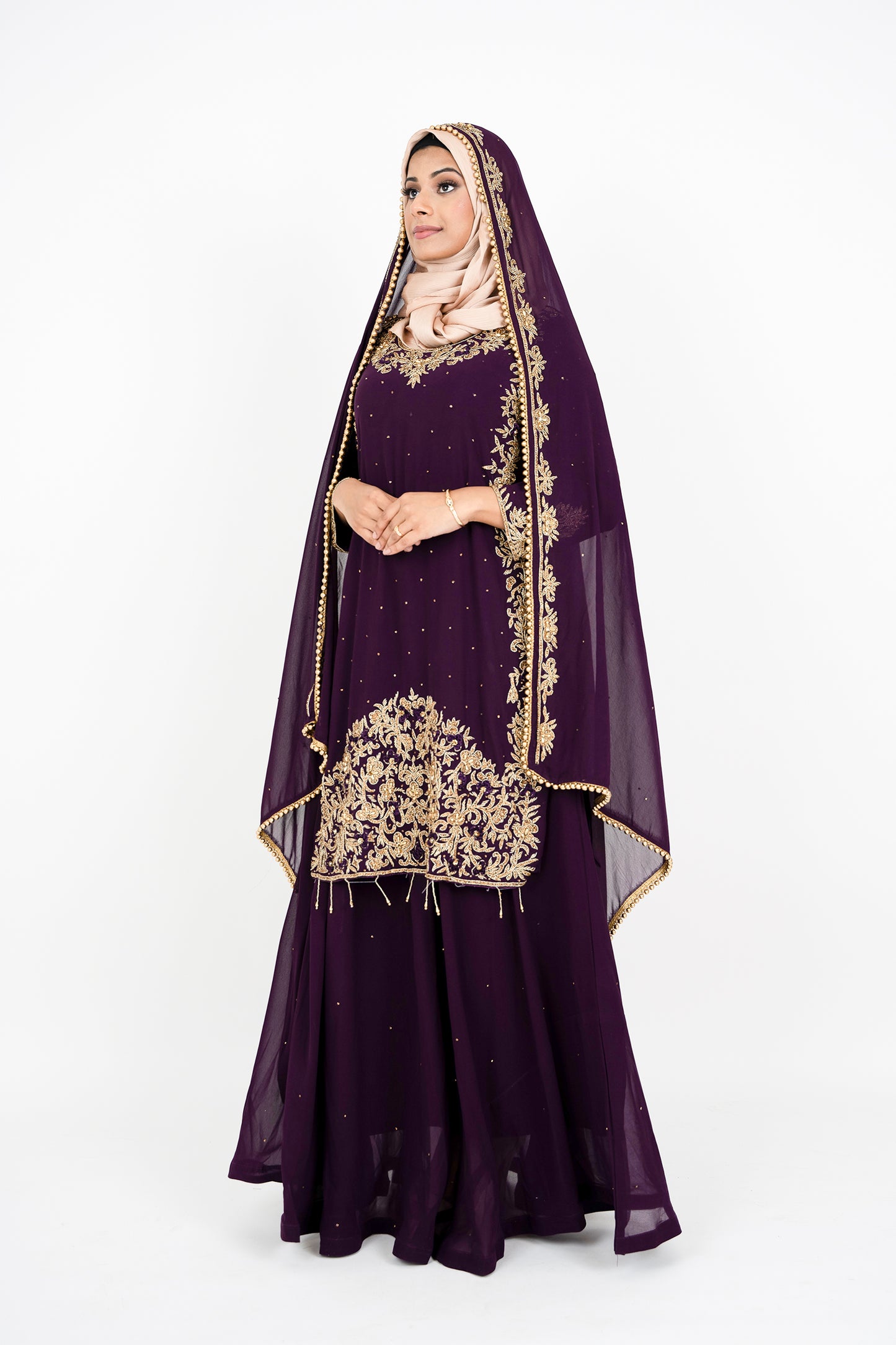 Wine Georgette Straight Cut Sharara Suit