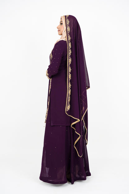 Wine Georgette Straight Cut Sharara Suit