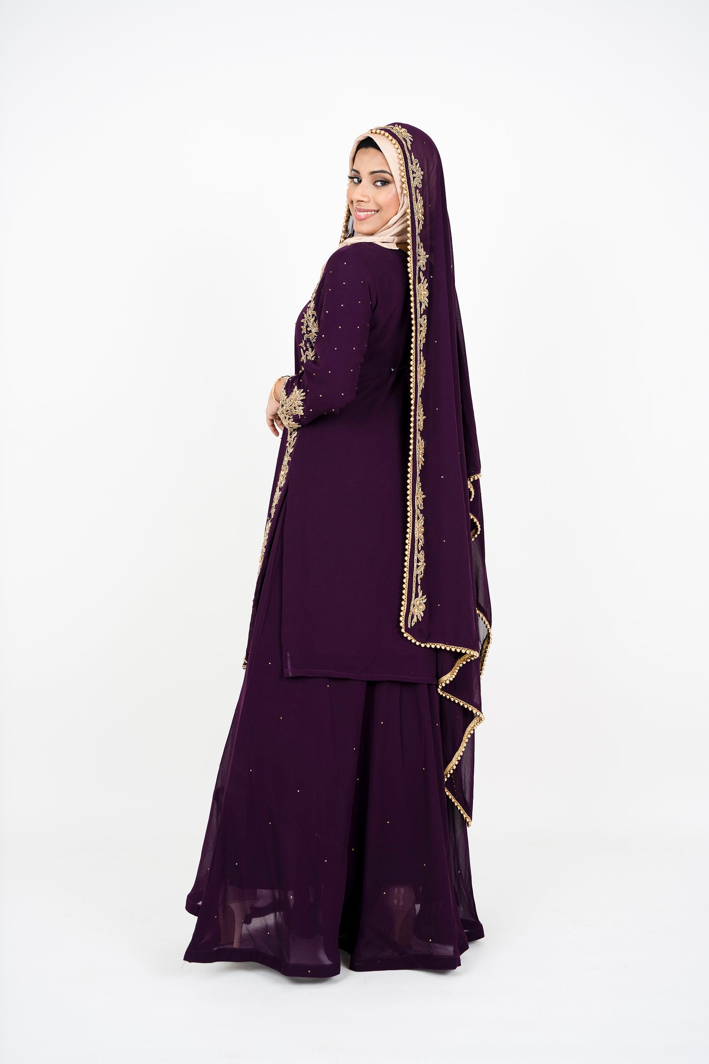 Wine Georgette Straight Cut Sharara Suit