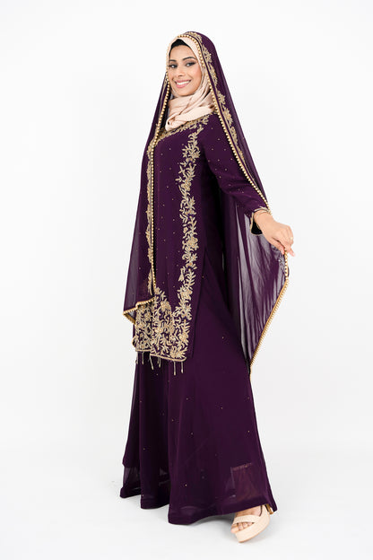 Wine Georgette Straight Cut Sharara Suit