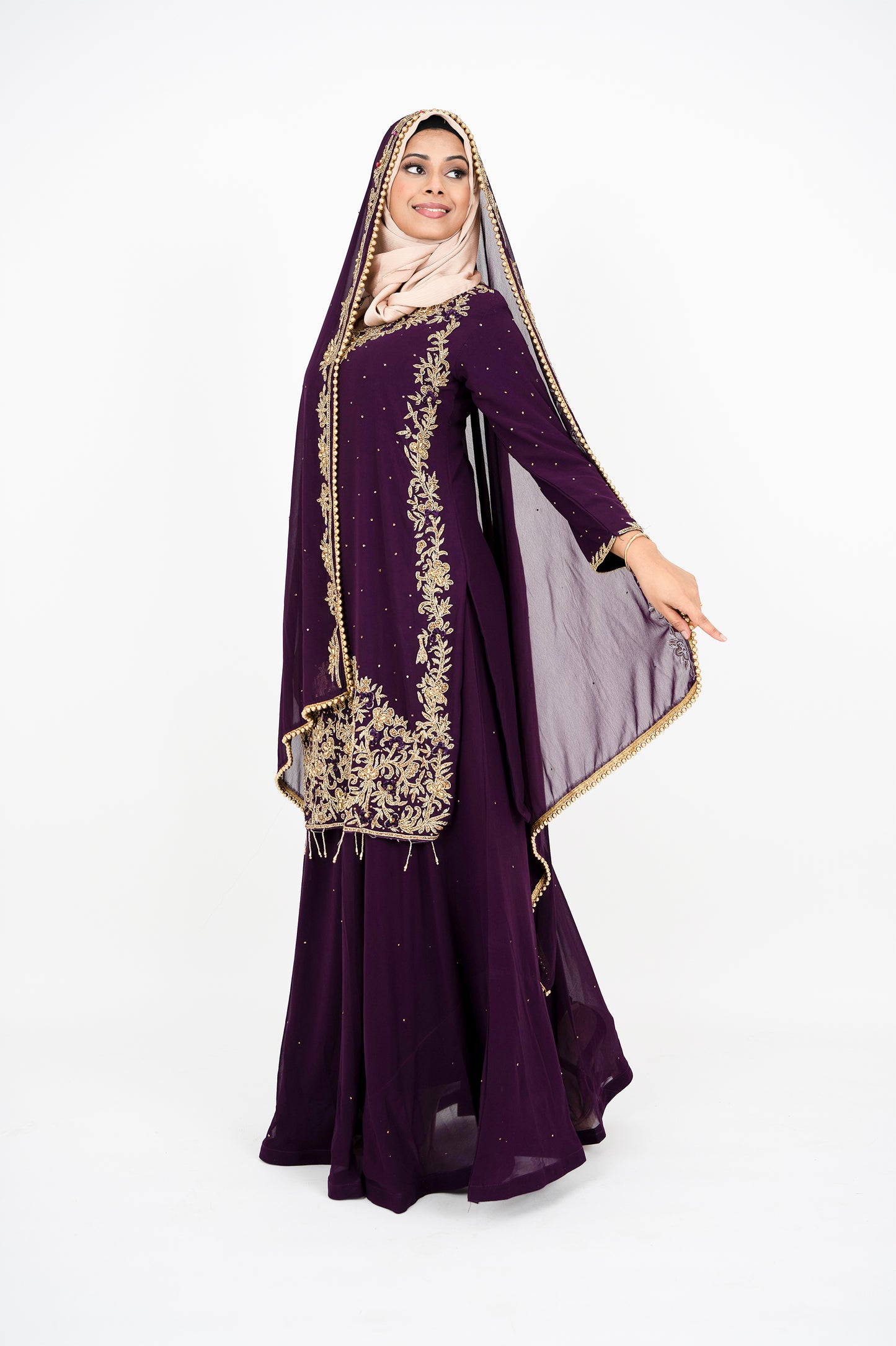 Wine Georgette Straight Cut Sharara Suit