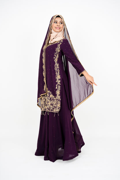 Wine Georgette Straight Cut Sharara Suit