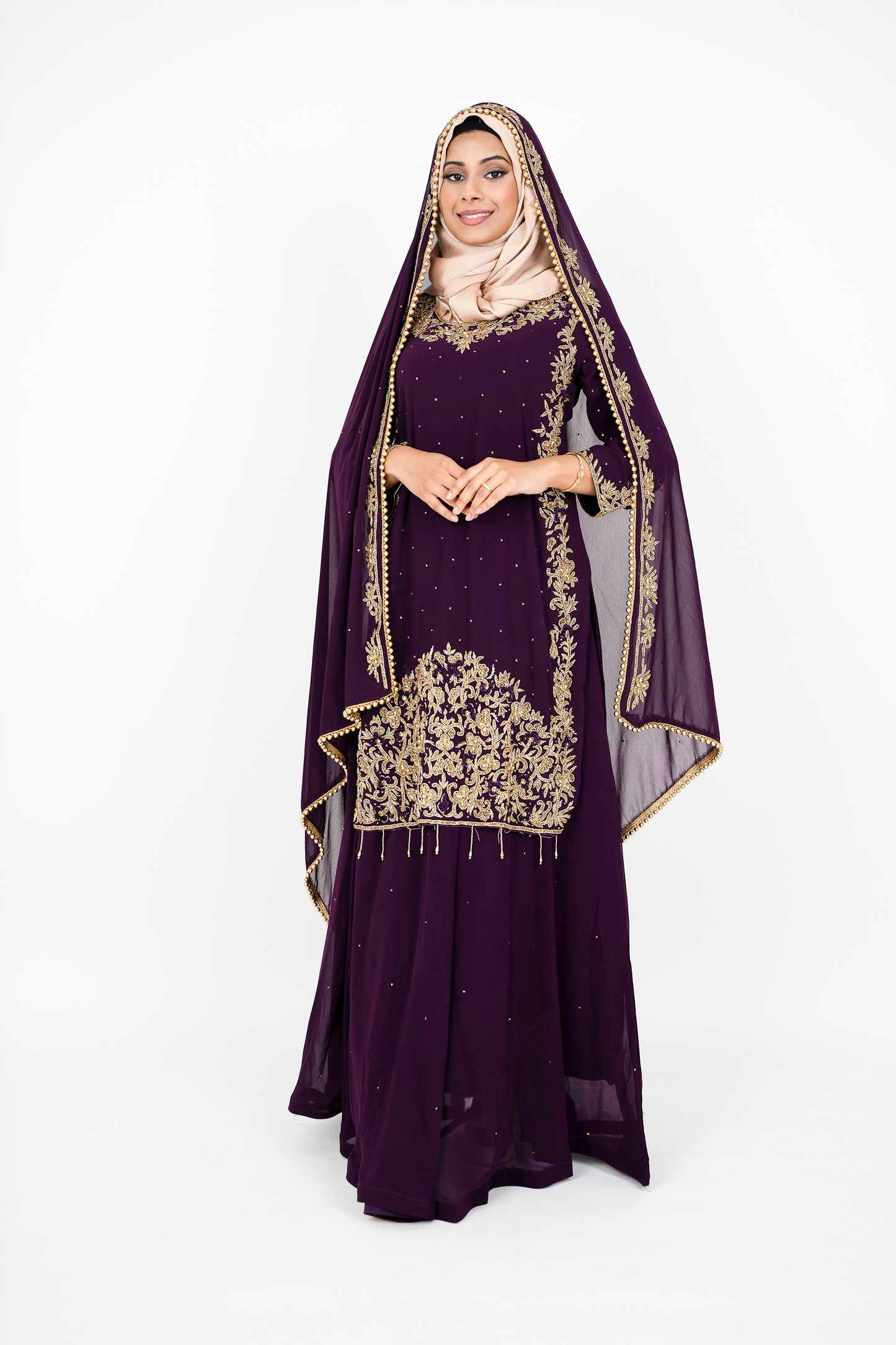 Wine Georgette Straight Cut Sharara Suit