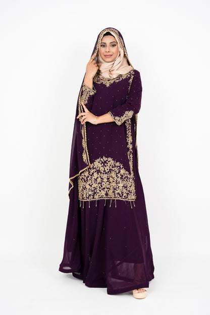 Wine Georgette Straight Cut Sharara Suit