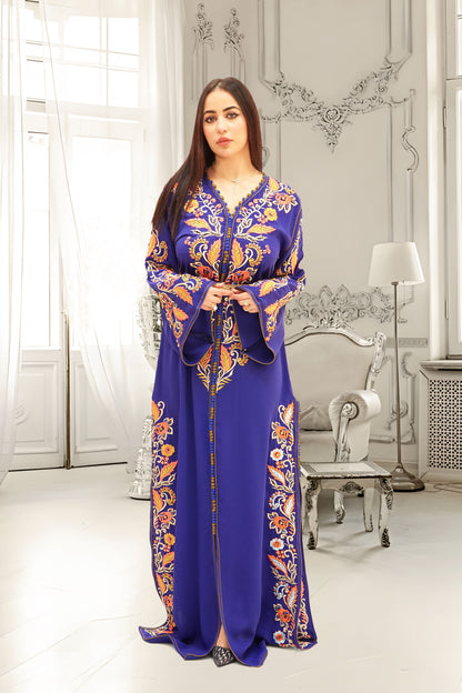 Moroccan Elegance: Single Kaftan with Side Embroidery and Stone Accents – Crape Silk Majesty